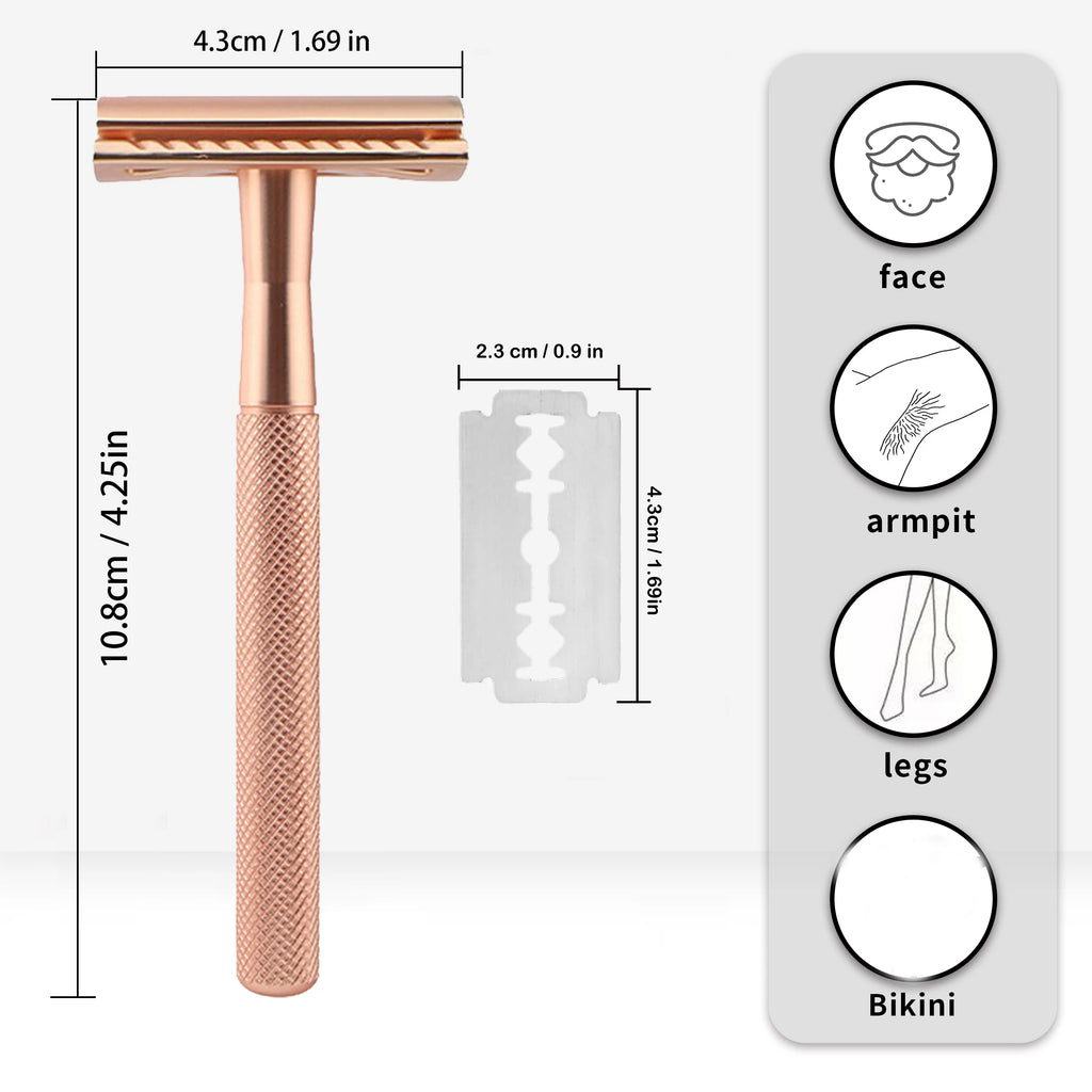 Safety Razor with Brass Weighted Handle and 5 Double Edge Safety Blade Refills,Single Blade Razor for Men, Designed for Coarse