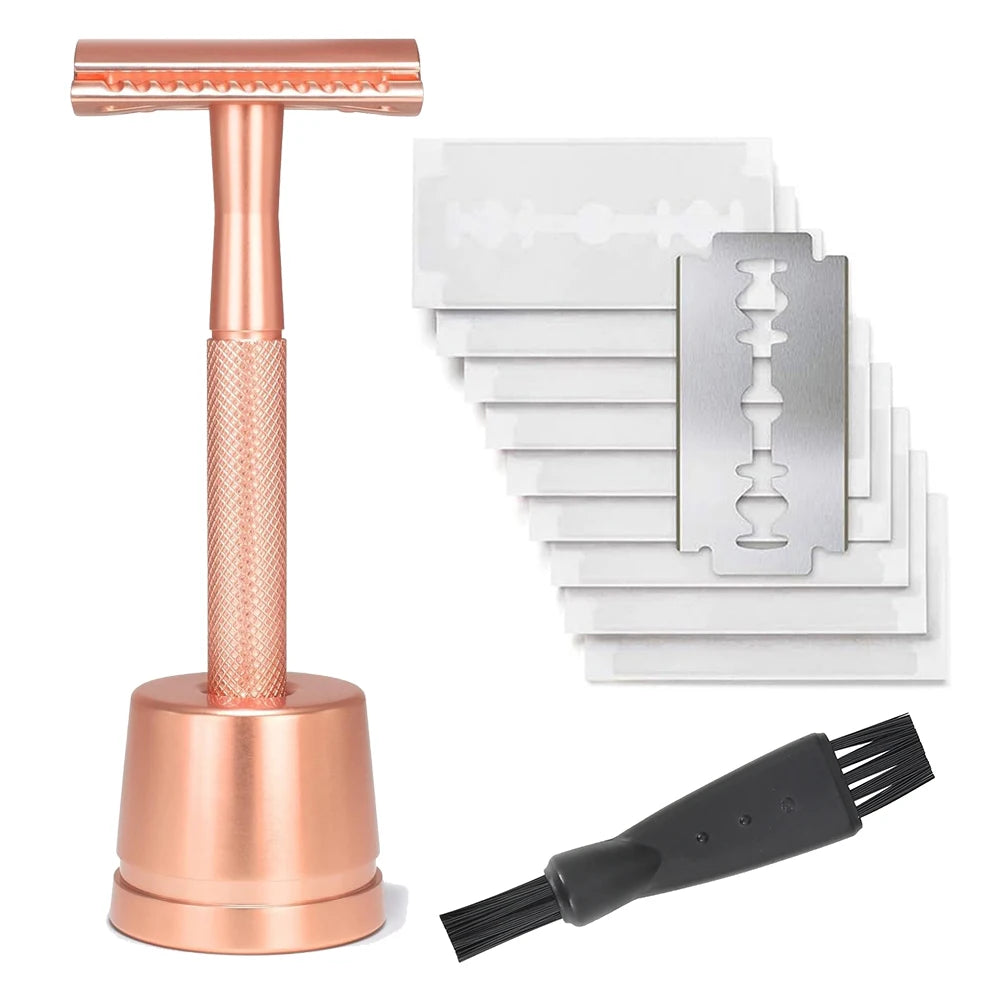 Safety Razor with Brass Weighted Handle and 5 Double Edge Safety Blade Refills,Single Blade Razor for Men, Designed for Coarse